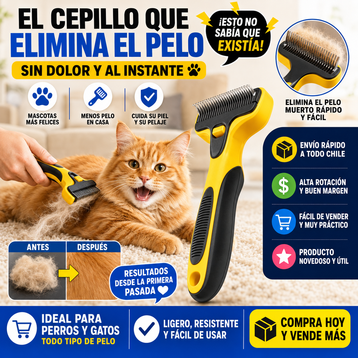Cepillo Deslanador Premium para Mascotas